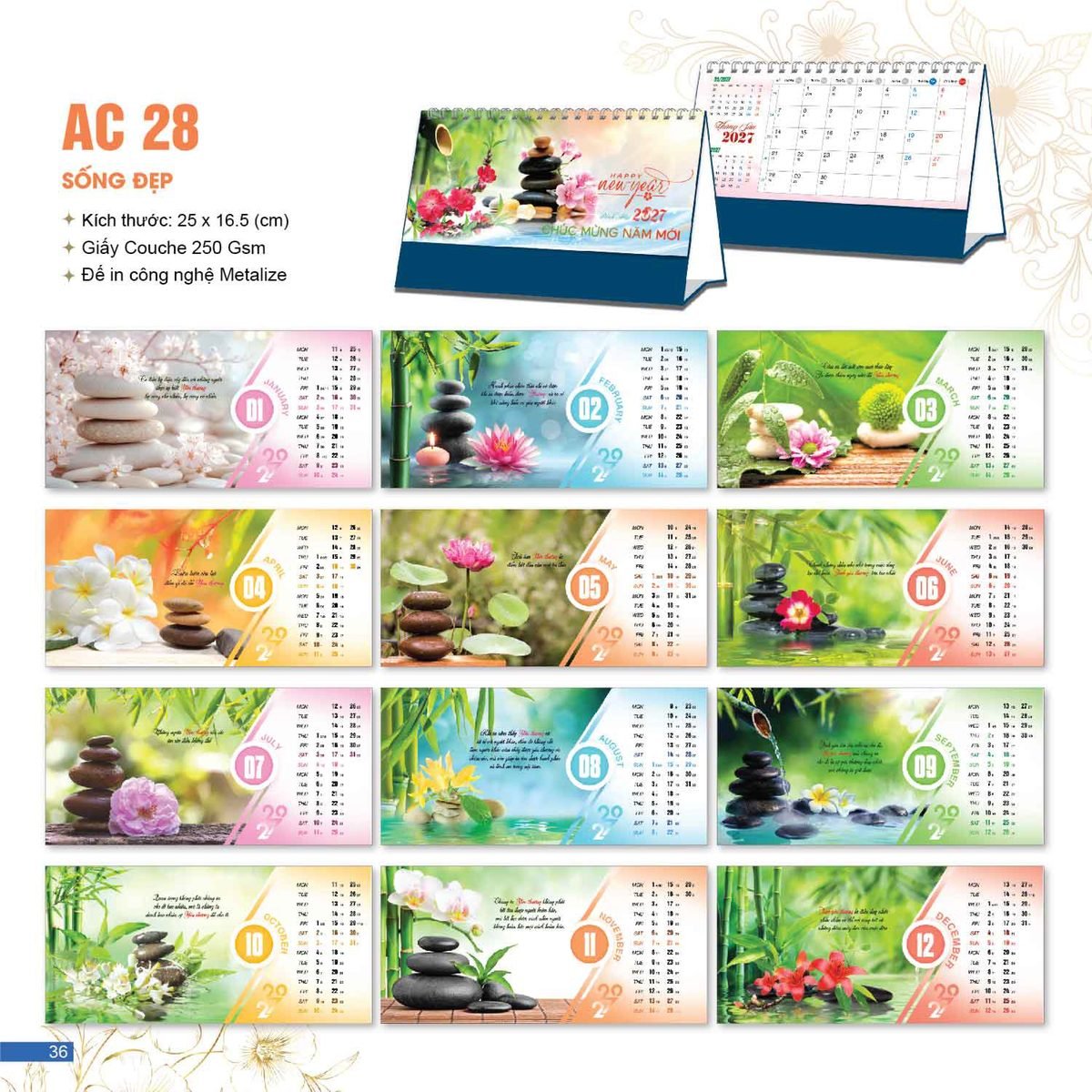 Lịch Bloc 2027 AC Mẫu AC28 - Sống Đẹp (25 x 16 cm) Quà Tặng Tri Ân Ngành Giáo Dục & Nhà Trường Lịch Bloc 2027 AC Mẫu AC28 - Sống Đẹp (25 x 16 cm) Quà Tặng Tri Ân Ngành Giáo Dục & Nhà Trường in logo doanh nghiệp quà tặng Tết tại Quà Tặng Giáo Dục VN