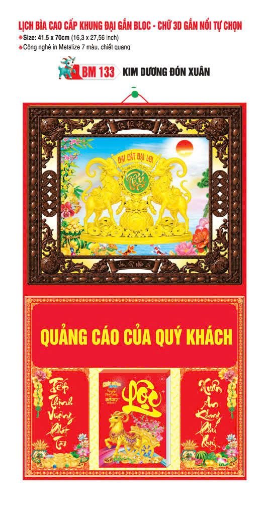 Bìa Lịch Treo Khung Đại Gắn Bloc BM 2027 BM133 - Kim Dương Đón Xuân - Quà Tặng Giáo Dục