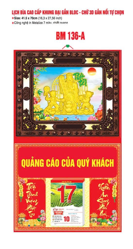 Bìa Lịch Treo Khung Đại Gắn Bloc BM 2027 BM136A - Kim Dương Phú Quý - Quà Tặng Giáo Dục