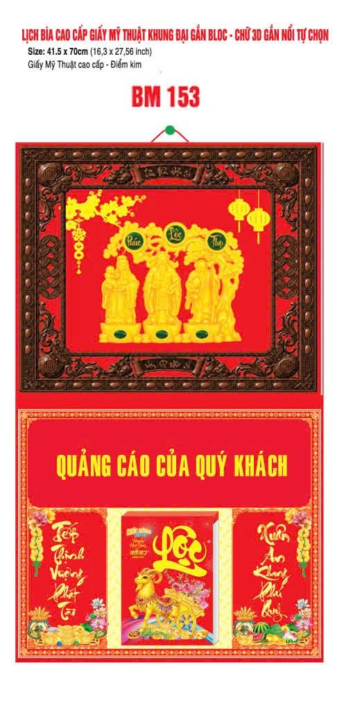 Bìa Lịch Treo Khung Đại Gắn Bloc BM 2027 BM153 - Kim Dương Phú Quý - Quà Tặng Giáo Dục