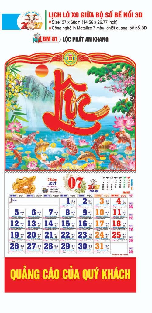 Lịch Lò Xo Giữa Gắn Bloc / Bộ Số BM 2027 BM81 - Lộc Phát An Khang - Quà Tặng Giáo Dục