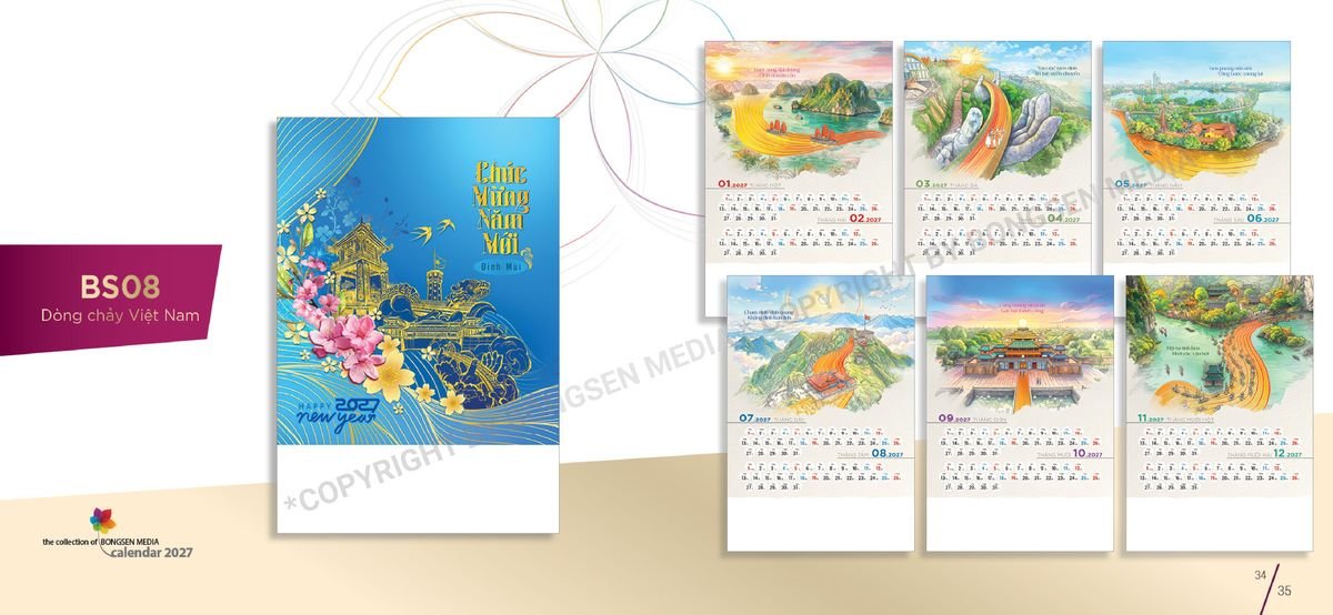 Lịch 7 Tờ Lò Xo 2027 BS18 Quà Tặng Tri Ân Ngành Giáo Dục & Nhà Trường