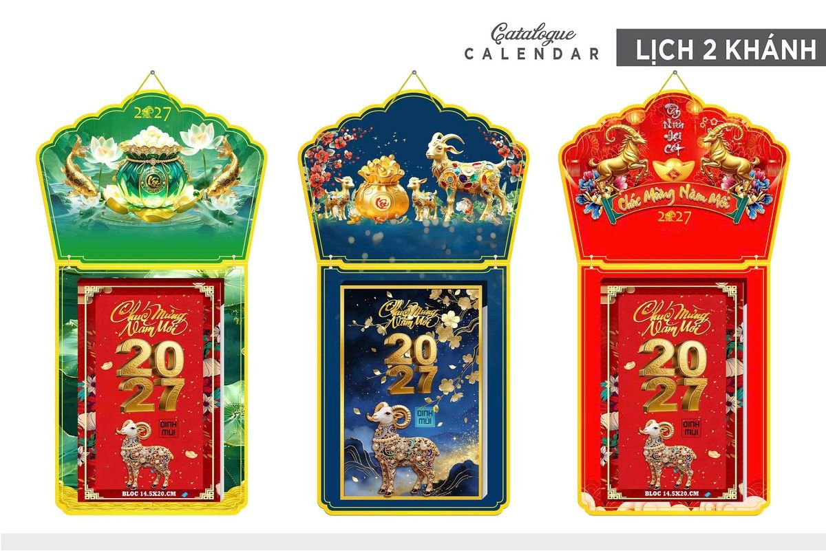 Lịch Khánh Gỗ Lamina 2 Đầu 2027 LM2D_001 - Quà Tặng Giáo Dục