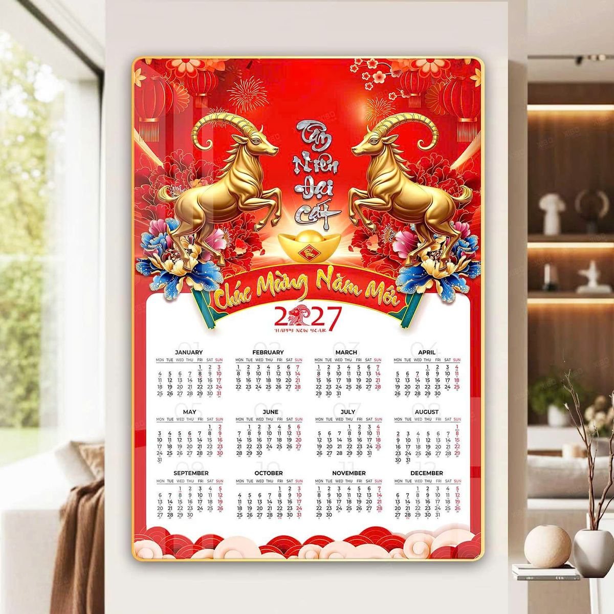 Lịch Gỗ Lamina Cao Cấp 40x60cm 2027 LM406_054 - Quà Tặng Giáo Dục